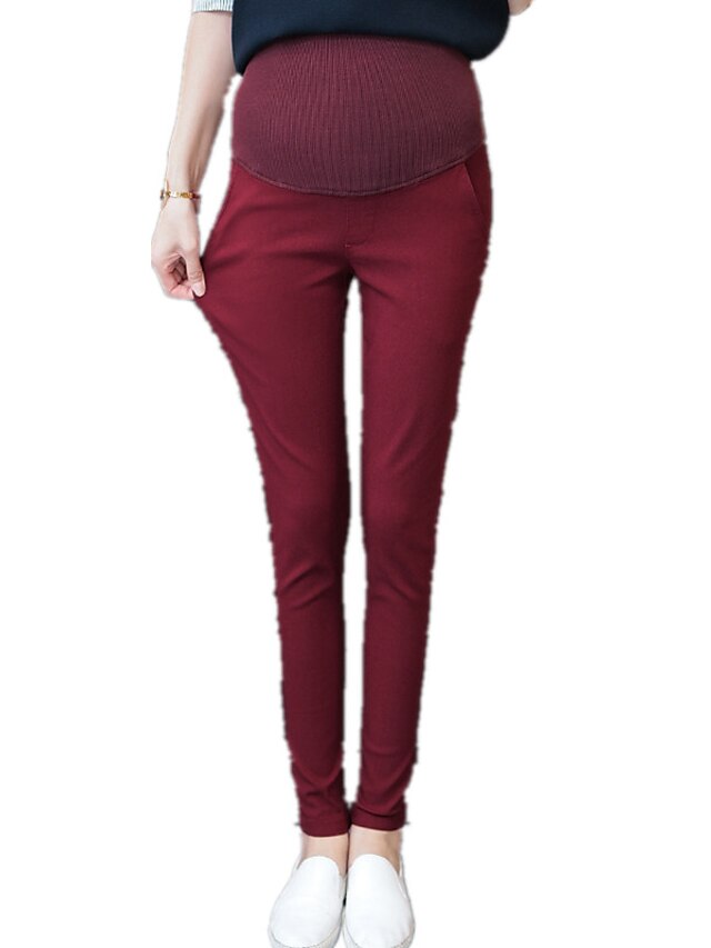  Women's Maternity Daily Cotton Skinny Chinos Pants - Solid Colored Wine White Black M / L / XL