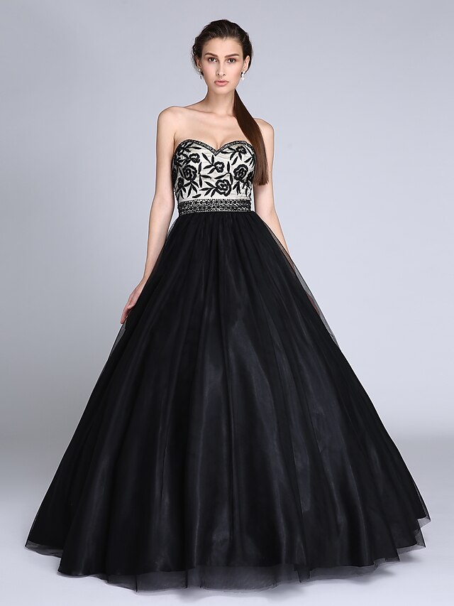  Ball Gown Sweetheart Neckline Floor Length Tulle Dress with Beading / Embroidery by TS Couture®