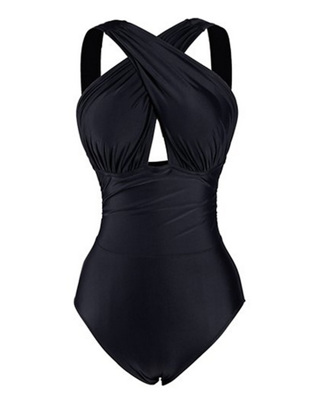  نسائي رياضي أساسي قعطة واحدة ملابس السباحة متصالب لون سادة قبة مرتفعة حول الرقبة ملابس السباحة بدلة سباحة أسود / مثير