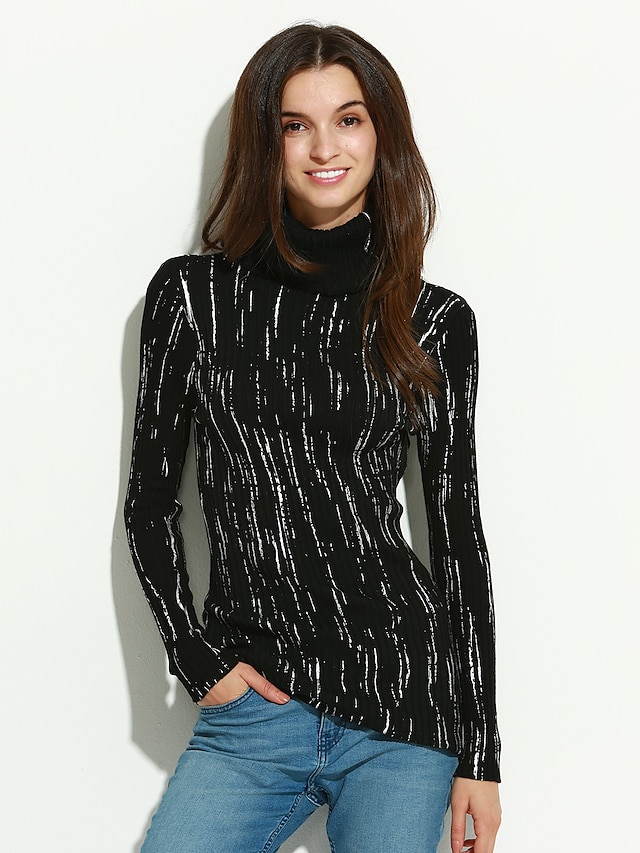  Skymoto®Women's Sliver Turn Down Collar Long Sleeve Knitwear Pullover Sweater