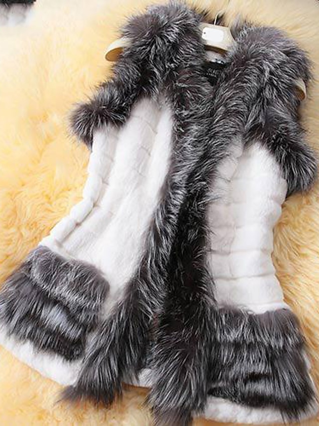  Women's Jackets,Patchwork Sleeveless Winter Faux Fur