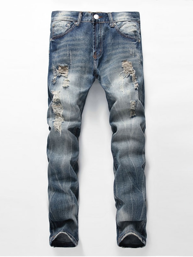  Herre Vintage Store størrelser Daglig Rett Løstsittende Jeans Bukser dratt Trykt mønster Bomull Blå 28 / 29 / 30