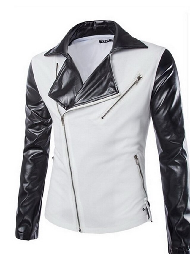  Fall Leather Jacket Long Sleeve White / Dark Gray L / XL / XXL