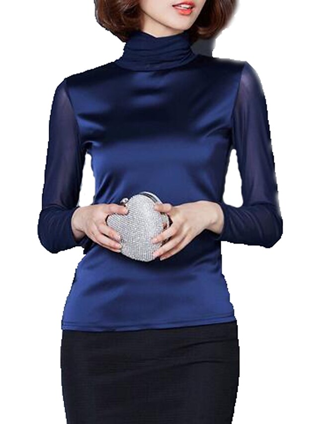 Naisten T-paita Yhtenäinen Silmukka Topit Stand-kaula-aukko Viini Musta Sininen