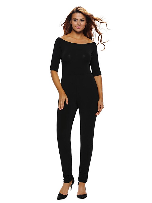  Women's Jumpsuit - Solid, Backless High Rise Boat Neck