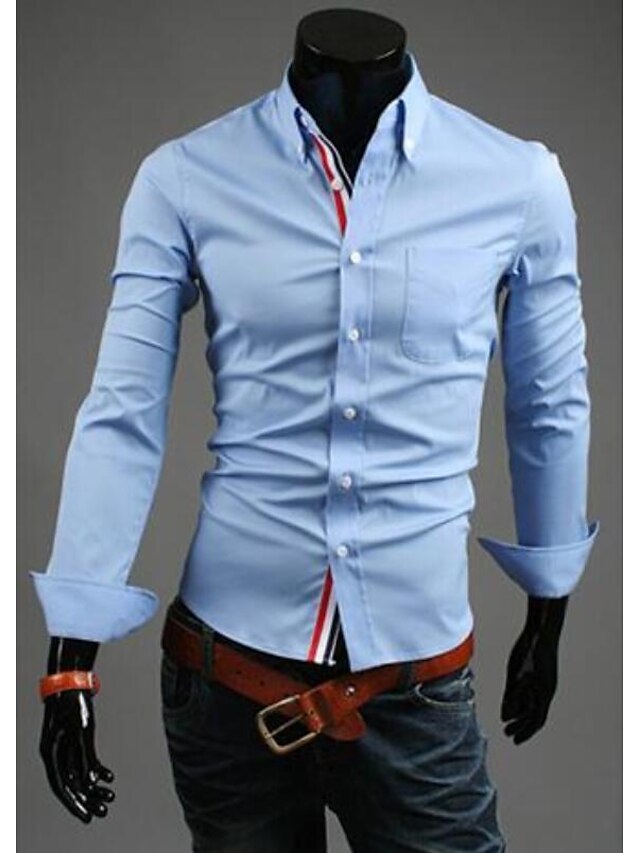  Homme Chemise Couleur Pleine Col Classique Blanche Noir Bleu Manches Longues du quotidien Travail Mince Hauts Coton Vêtement de rue Entreprise Chinoiserie