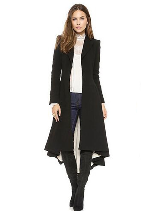  Alkalmi / Nagy méretek Vintage Őszi / Téli-Női Kabát,Egyszínű V-alakú Hosszú ujj Fekete Pamut / Len / Poliészter Vastag