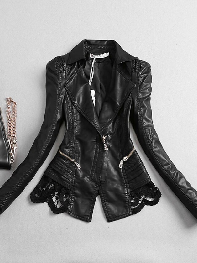  Women's Going out / Daily / Party/Cocktail Sexy / Casual Leather Jackets
