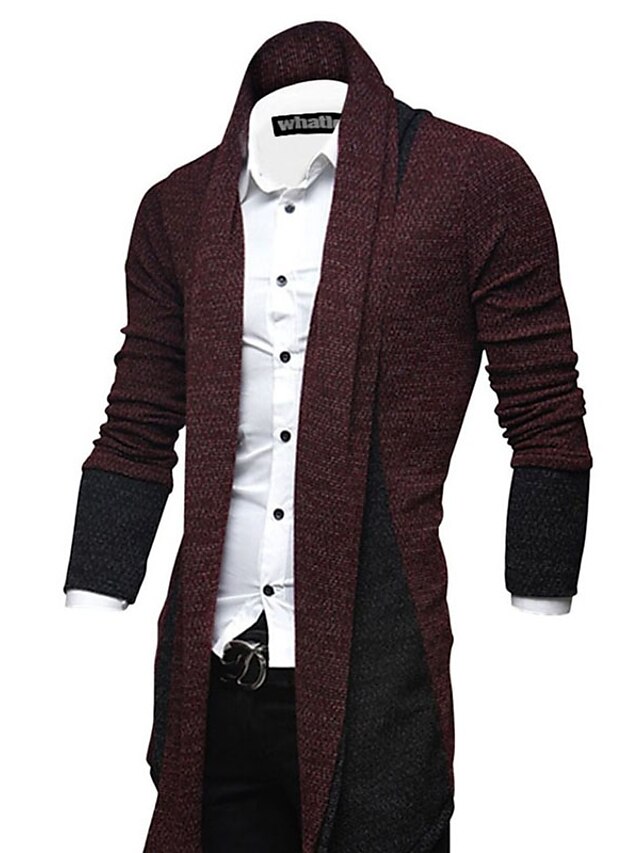  Men's Cardigan Solid Colored Long Sleeve Long Sweater Cardigans V Neck Winter Wine Gray Black