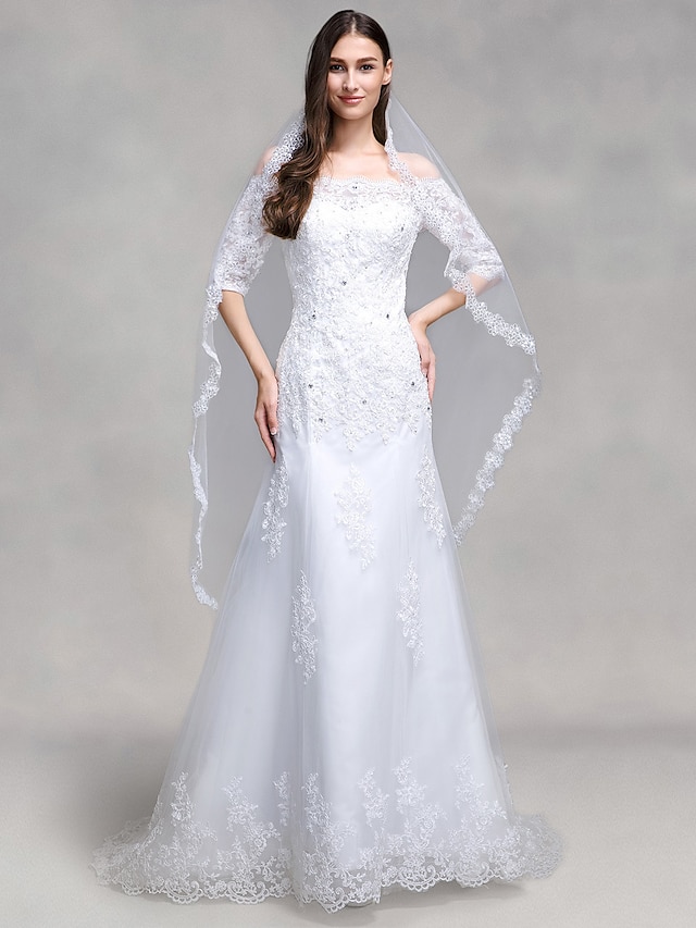  Esküvői ruhák Harang fazon Pánt nélküli Féhosszú Seprűuszály Csipke Menyasszonyi ruhák Val vel Rátétek 2023 nyár Esküvő, női ruházat