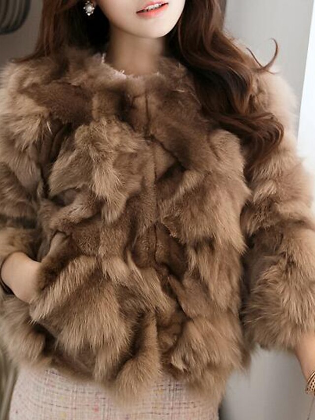  Women's Casual/Daily Simple Fur Coat,Solid Long Sleeve Blue / White / Brown / Gray / Green Fox Fur