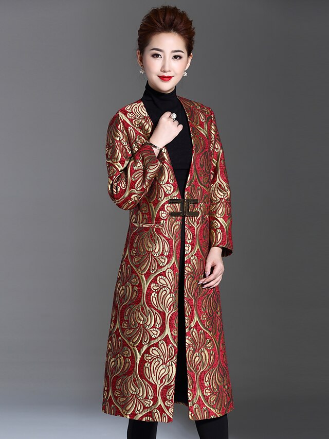  Mulheres Maxi Casaco Temática Asiática - Floral Decote em V Profundo