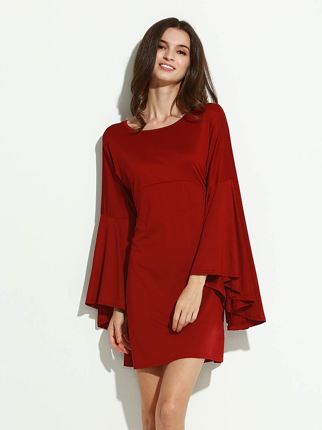  Women's   Vintage  Sexy  Casual  Party Round Neck Long Sleeve Solid  Dress