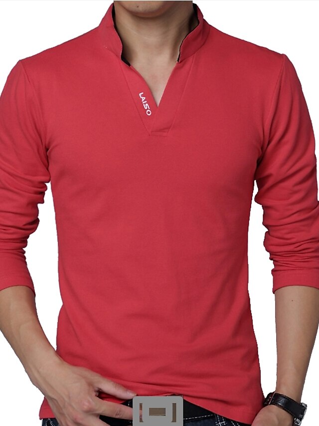  Men's T shirt Tee Golf Polo Casual Stand Collar Notched Long Sleeve Basic Solid Color Plain Simple Spring Fall Regular Fit Black White Red Green Gray T shirt Tee