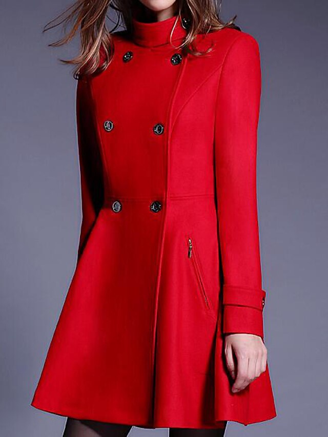  Γυναικεία Παλτό Καθημερινά Απλό Μονόχρωμο,Μακρυμάνικο Μεσαίου Πάχους Χειμώνας Πολυεστέρας Κόκκινο