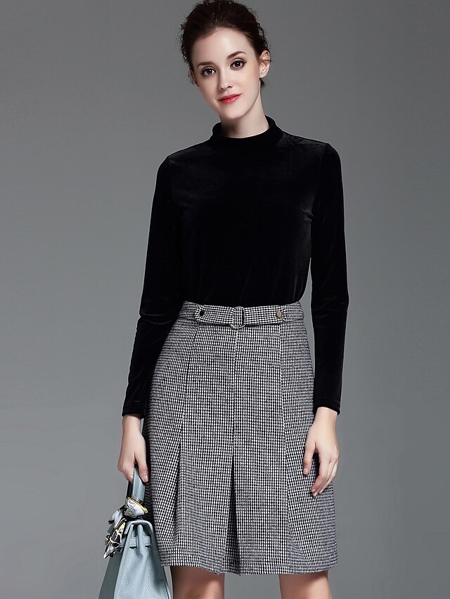  Women's Simple Blouse / Set - Solid Colored Skirt Turtleneck
