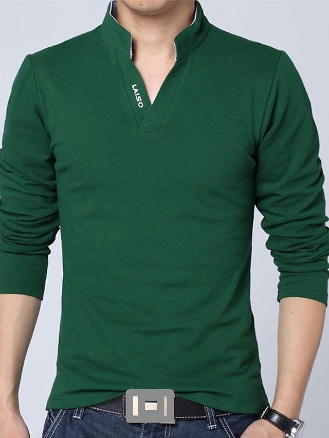  Hombre Camiseta polo de golf Casual Escote Chino Muesca Manga Larga Básico Color sólido Plano Sencillo Primavera Otoño Ajuste regular Negro Blanco Rojo Verde Gris Camiseta