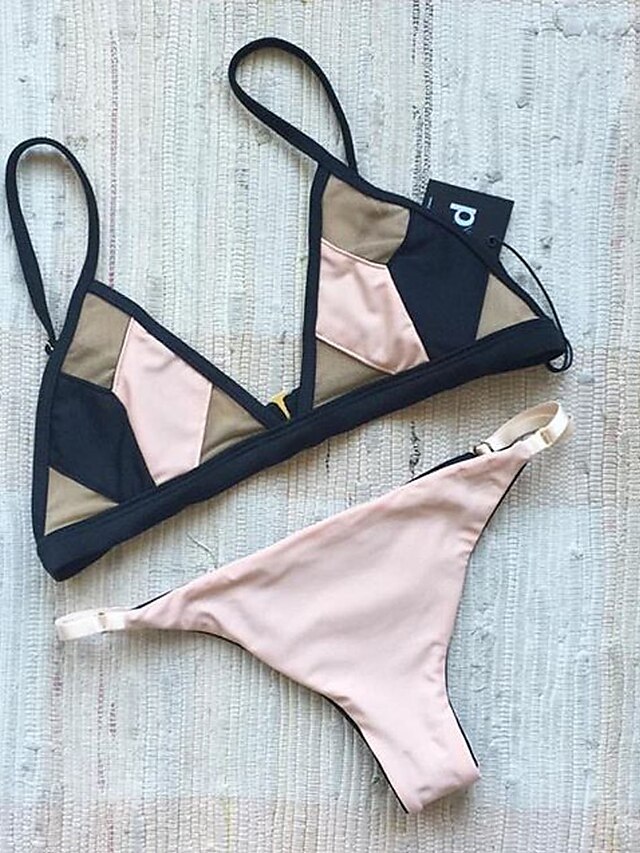 Damskie Stroje kąpielowe Bikini Kostium kąpielowy Kolorowy blok Różowy Kostiumy kąpielowe / Seksowny