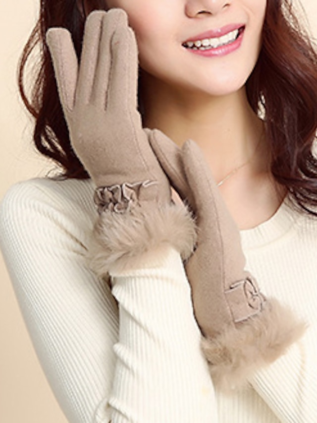  Women's Wrist Length Fingertips Gloves - Patchwork / Winter