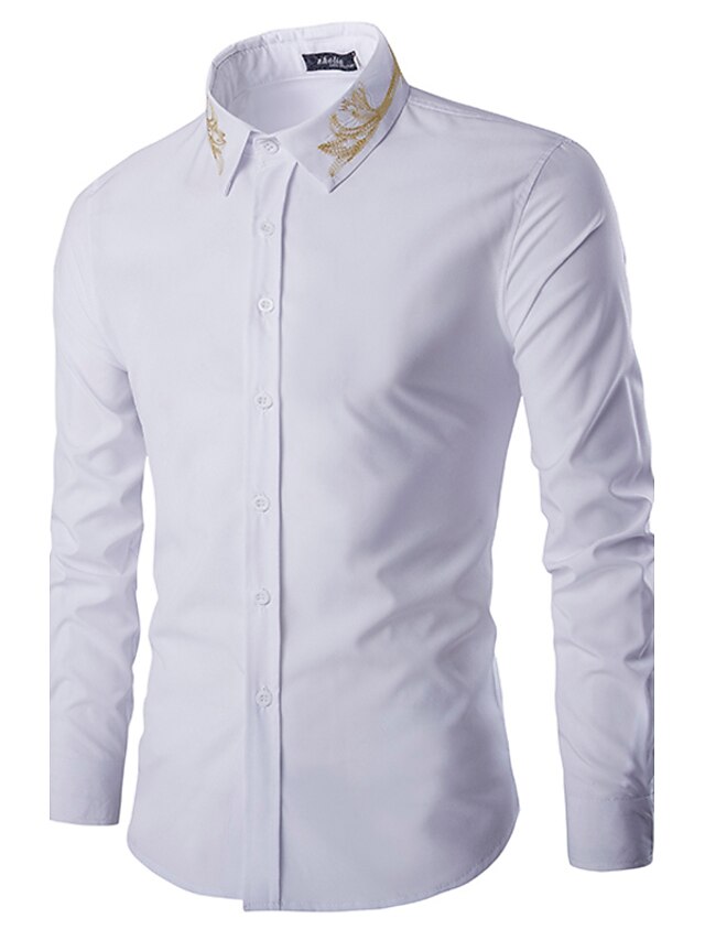  Men's Solid Colored Shirt - Cotton Business Daily Work Standing Collar White / Black / Spring / Fall / Long Sleeve