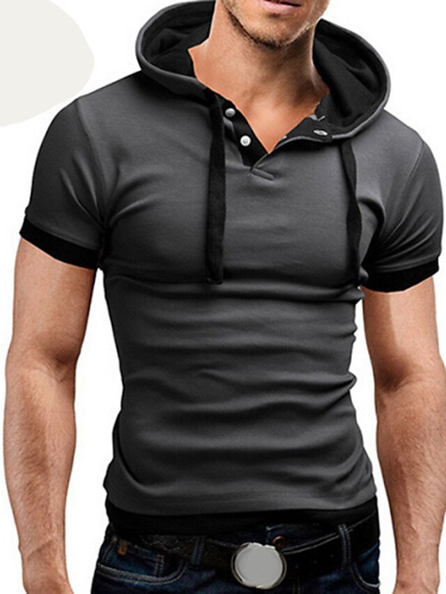  Men's Collar Polo Shirt Golf Shirt Tennis Shirt Solid Colored Collar Hooded Black Dark Gray Light gray Short Sleeve Formal Casual Daily Tops Cotton Tops / Work