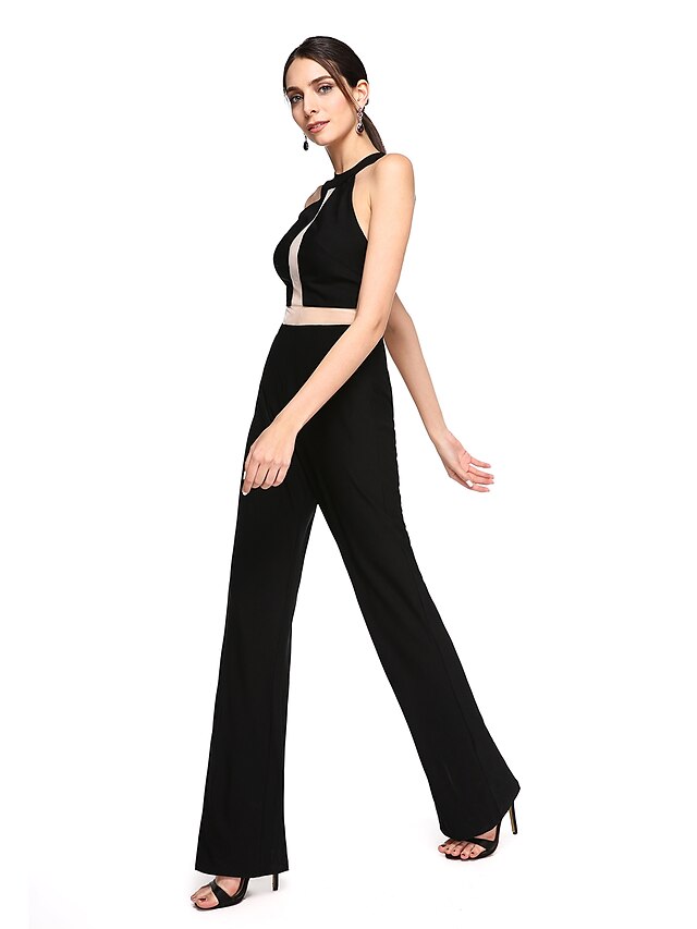  Jumpsuits Sheath / Column Open Back Dress Formal Evening Floor Length Sleeveless Jewel Neck Jersey with Pleats 2023