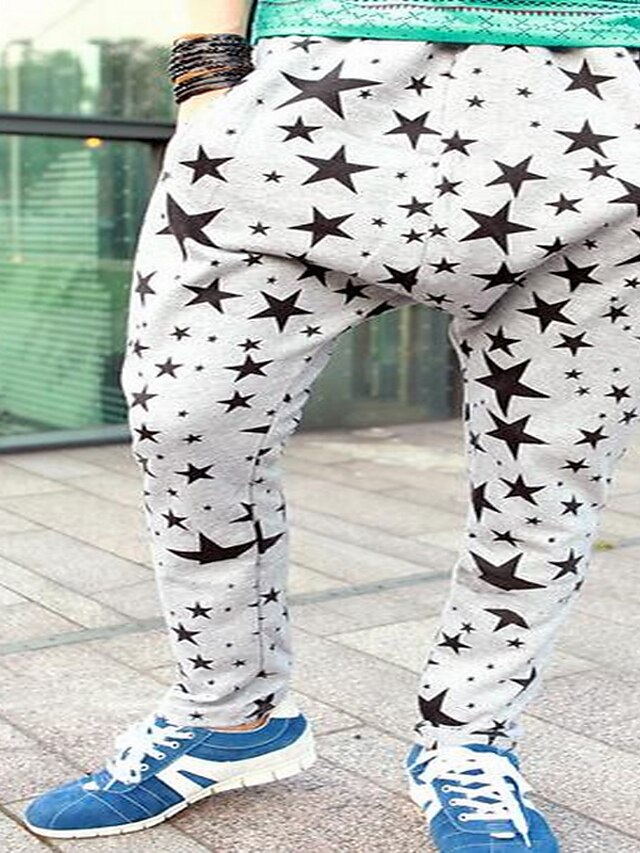  Bărbați Larg Harem Simplu Talie Medie,Micro-elastic Pantaloni Chinos Pantaloni Imprimeu