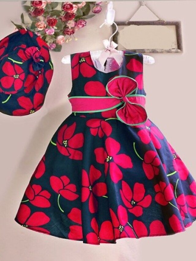  Baby Blumen Ärmellos Kleid Rot