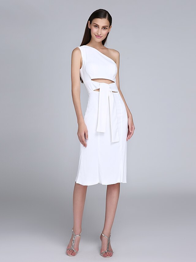  מעטפת \ עמוד כתפיה אחת באורך  הברך שיפון שמלה עם קפלים על ידי TS Couture®