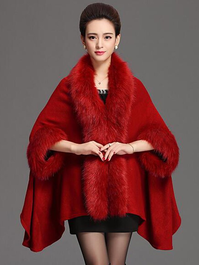  Damen Standard Mantel / Capes-Lässig/Alltäglich Einfach Solide Rot Schwarz Braun Lila Bateau Langarm Wolle Winter Dick Unelastisch