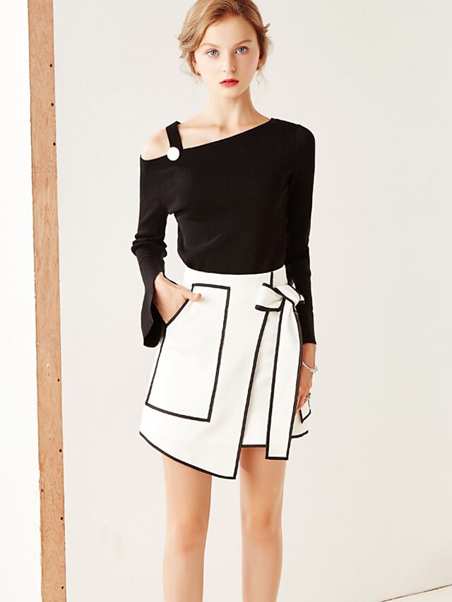  Women's Simple A Line Skirts - Color Block Split