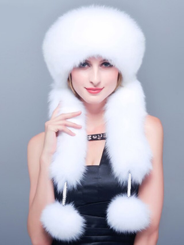  Women's Ski Hat Trapper Hat Cute Faux Fur Casual - Solid Colored Winter White Black