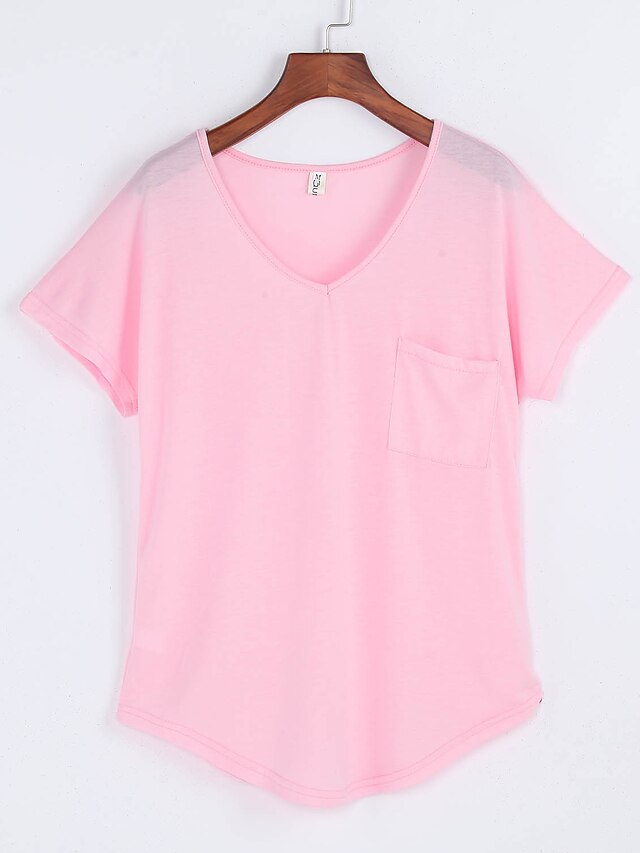  Damen Solide Freizeit Alltag T-shirt,V-Ausschnitt Sommer Kurzarm Baumwolle Mittel