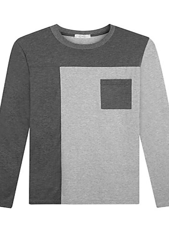  Trenduality® Herre Rund hals Langt Ærme T Shirt Sort Fade / Grå Mergel - 53018