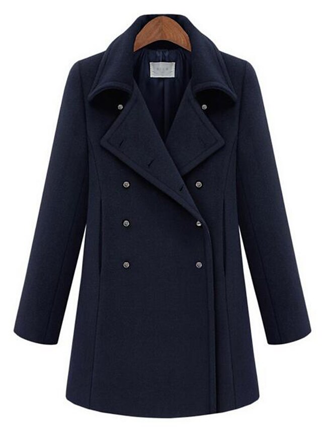  Women's Casual/Daily Simple Coat,Solid Long Sleeve Fall / Winter Blue Wool Medium