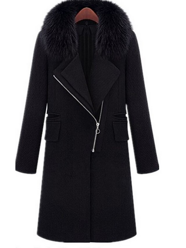  Women's Daily Coats Winter Regular Trench Coat, Other Shirt Collar Long Sleeve Others Formal Style Black XL / XXL / XXXL