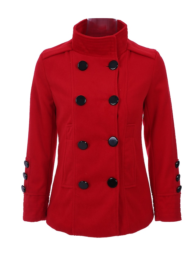  Women's Vintage/Work Thick Long Sleeve Regular Coat (Cotton/Wool Blends)