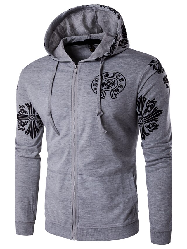  Men's Plus Size Hoodie Jacket Print Simple / Active Long Sleeve Black Navy Blue Gray / Fall / Winter