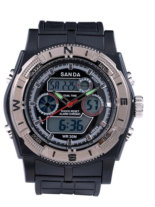  SANDA Per uomo Orologio sportivo / Intelligente Guarda / Orologio da polso Cronografo / Resistente all'acqua / Con LED Silicone Banda Casual / Di tendenza Nero / Due fusi orari / Cronometro