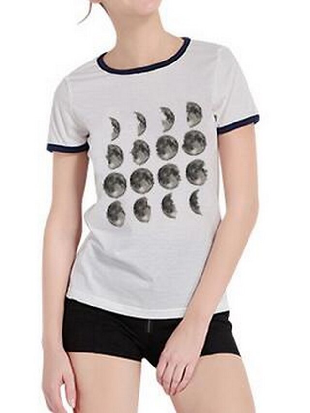  Tee-shirt Femme,Géométrique Sortie simple Manches Courtes Col Arrondi Coton