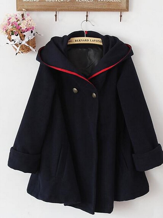  Women's Coat Daily Winter Regular Coat Classic & Timeless Jacket Long Sleeve Solid Color Formal Style Navy Blue Khaki Red