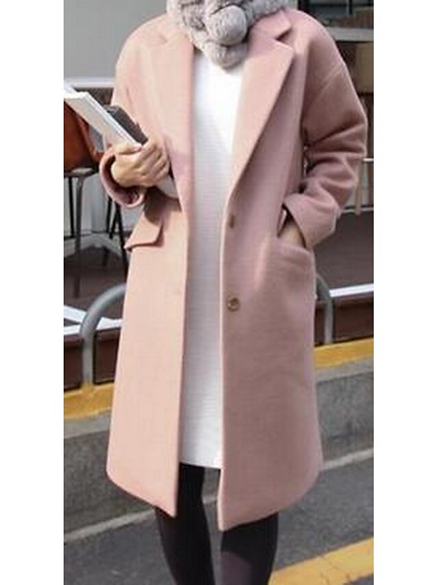 女性 カジュアル／普段着 ソリッド コート,シンプル ピンク / ブラック ポリエステル 長袖