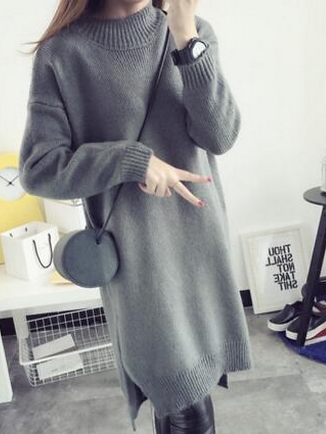  Damen Standard Pullover-Lässig/Alltäglich Ausgehen Einfach Solide Rundhalsausschnitt Langarm Baumwolle Herbst Mittel Mikro-elastisch