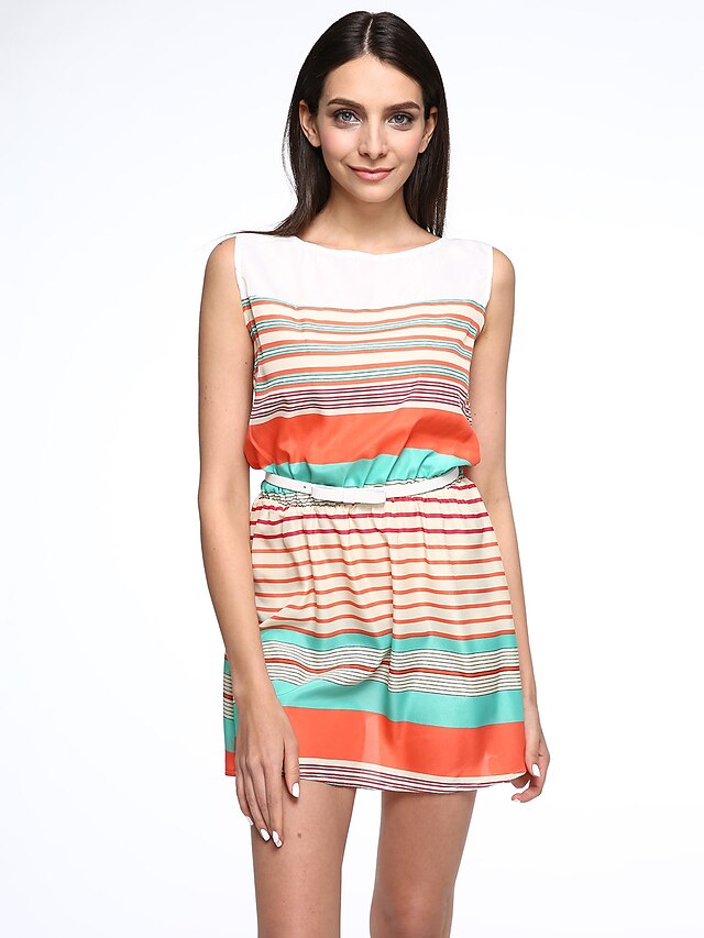  Women's Loose Sleeveless Striped Summer Streetwear Holiday Fine Stripe Screen Color One-Size