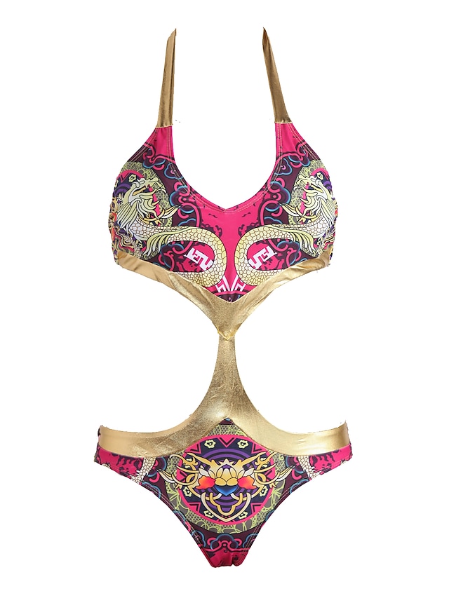  Women's Boho Floral Halter Neck Rainbow Monokini Swimwear - Paisley Print M L XL Rainbow / Push-up