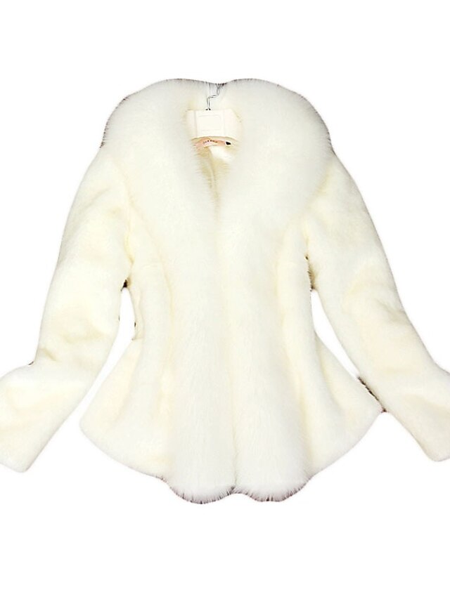  Women's Casual/Daily Simple Fur Coat,Solid Cowl Long Sleeve Winter White / Black Fox Fur Thick