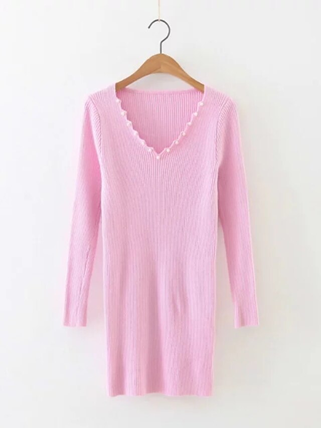  Damen Standard Pullover-Ausgehen Lässig/Alltäglich Einfach Street Schick Solide V-Ausschnitt Langarm Kunstseide Acryl Polyester Herbst