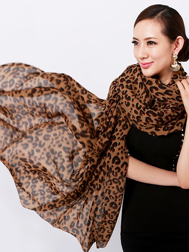  Damen Grundlegend, Chiffon Rechteckiger Schal Leopard