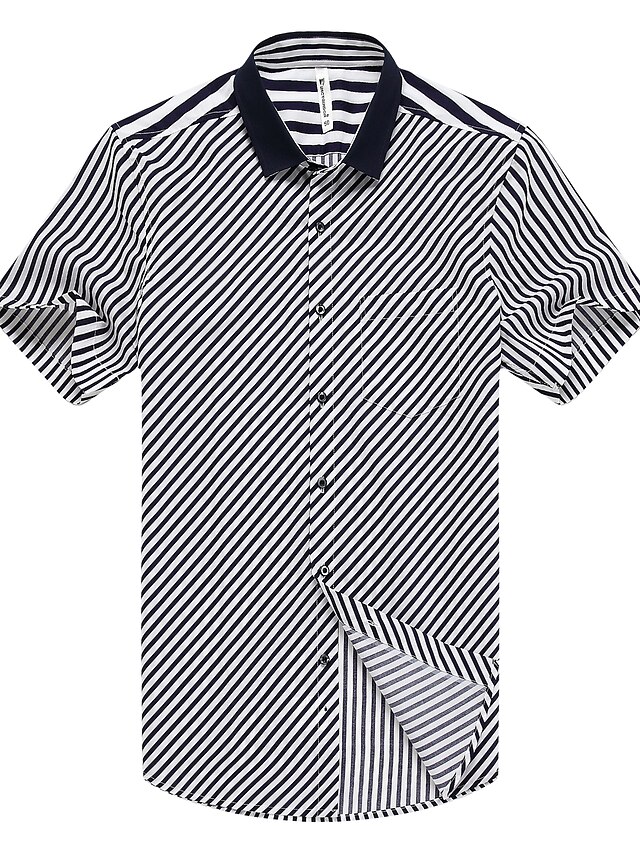  Men's Daily Formal Work Shirt - Striped Black / Short Sleeve / Summer