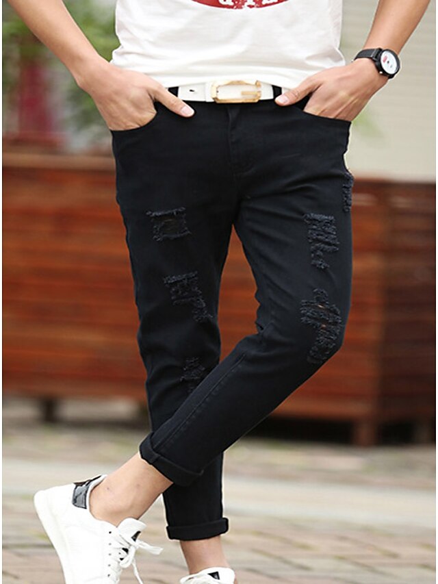  Herren Einfach Mittlere Hüfthöhe Micro-elastisch Jeans Lose Hose einfarbig